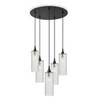 515 5 Pendant Cascade Chandelier-Glass-Bicycle Glass Co-Celestial-Eco Clear-Matte Black - 4ft Cord-Bicycle Glass Co