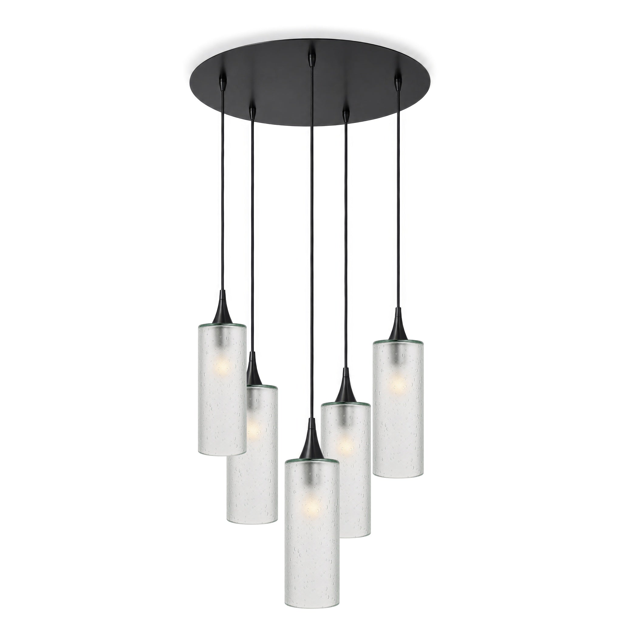 515 5 Pendant Cascade Chandelier-Glass-Bicycle Glass Co-Celestial-Eco Clear-Matte Black - 4ft Cord-Bicycle Glass Co