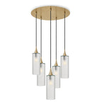 515 5 Pendant Cascade Chandelier-Glass-Bicycle Glass Co-Celestial-Eco Clear-Polished Brass - 4ft Cord-Bicycle Glass Co