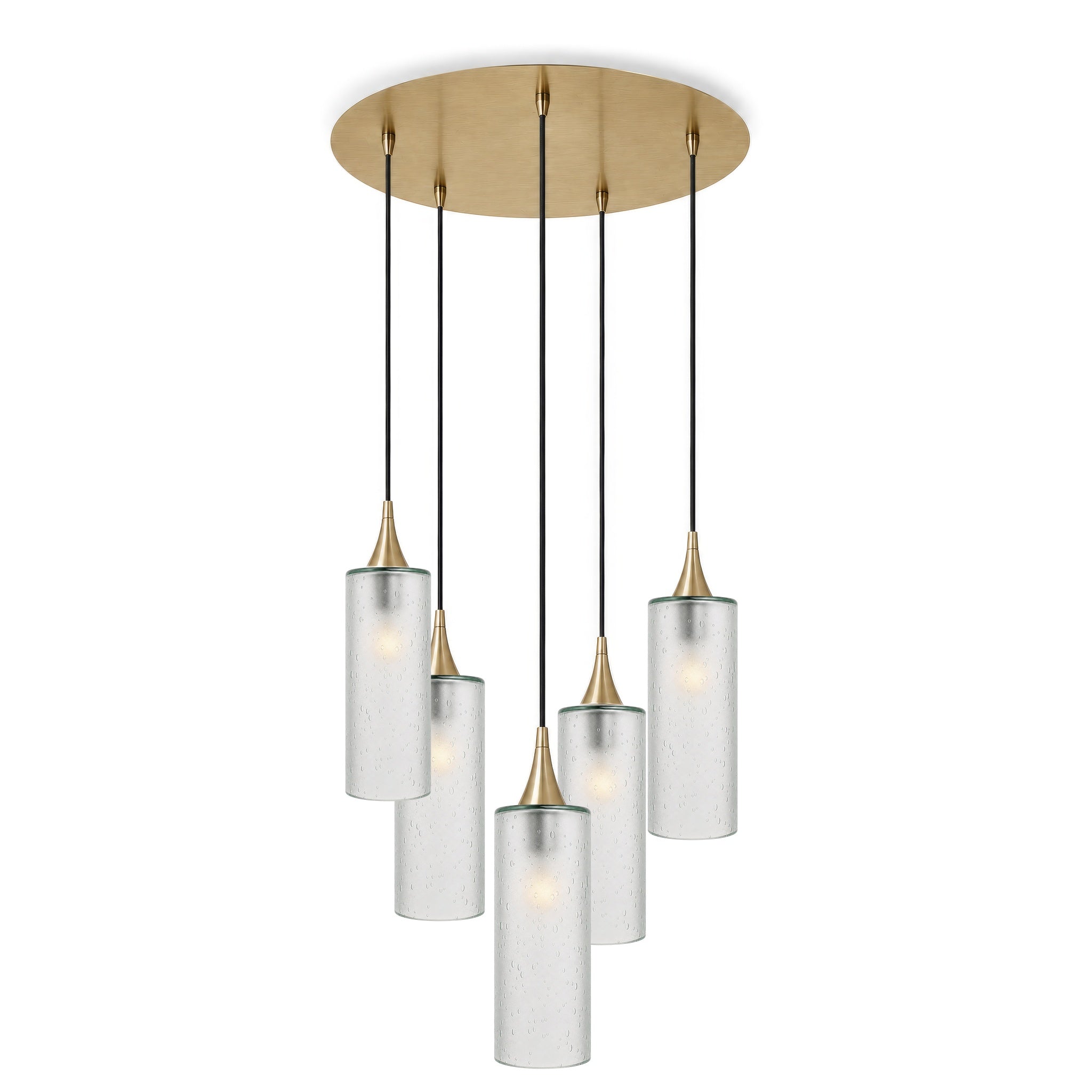 515 5 Pendant Cascade Chandelier-Glass-Bicycle Glass Co-Celestial-Eco Clear-Polished Brass - 4ft Cord-Bicycle Glass Co