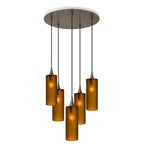 515 5 Pendant Cascade Chandelier-Glass-Bicycle Glass Co-Celestial-Golden Amber-Antique Bronze - 4ft Cord-Bicycle Glass Co