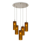 515 5 Pendant Cascade Chandelier-Glass-Bicycle Glass Co-Celestial-Golden Amber-Brushed Nickel - 4ft Cord-Bicycle Glass Co