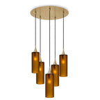 515 5 Pendant Cascade Chandelier-Glass-Bicycle Glass Co-Celestial-Golden Amber-Polished Brass - 4ft Cord-Bicycle Glass Co