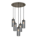 515 5 Pendant Cascade Chandelier-Glass-Bicycle Glass Co-Celestial-Slate Gray-Antique Bronze - 4ft Cord-Bicycle Glass Co