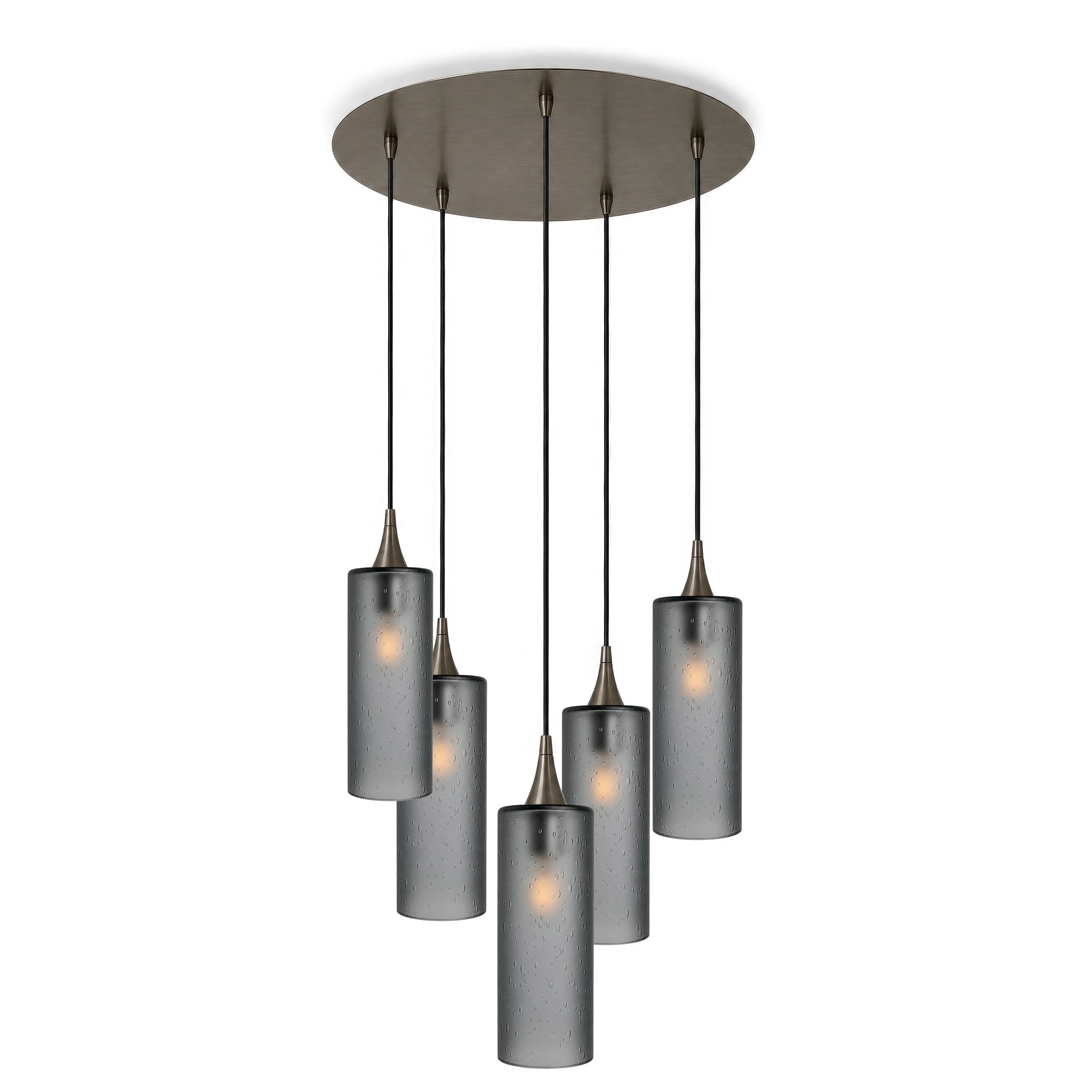 515 5 Pendant Cascade Chandelier-Glass-Bicycle Glass Co-Celestial-Slate Gray-Antique Bronze - 4ft Cord-Bicycle Glass Co