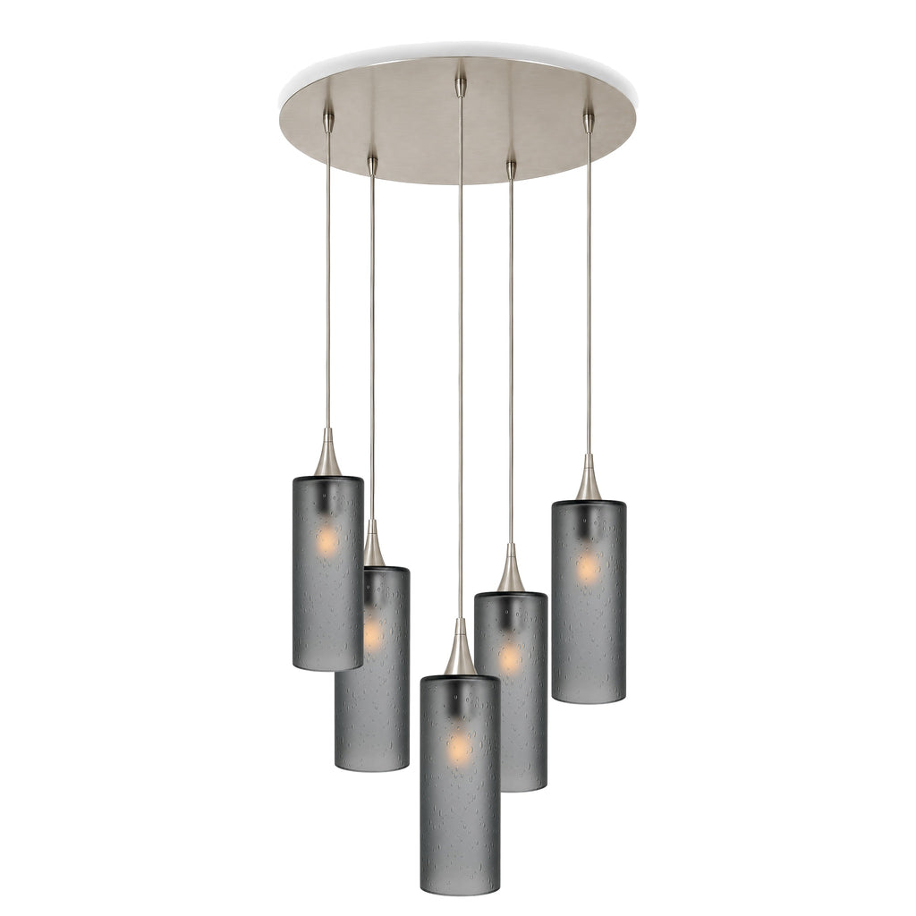 515 5 Pendant Cascade Chandelier-Glass-Bicycle Glass Co-Celestial-Slate Gray-Brushed Nickel - 4ft Cord-Bicycle Glass Co