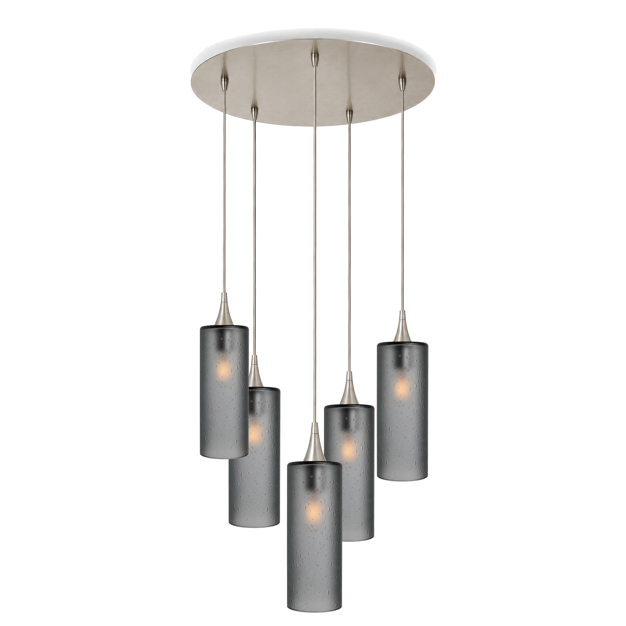 515 5 Pendant Cascade Chandelier-Glass-Bicycle Glass Co-Celestial-Slate Gray-Brushed Nickel - 4ft Cord-Bicycle Glass Co