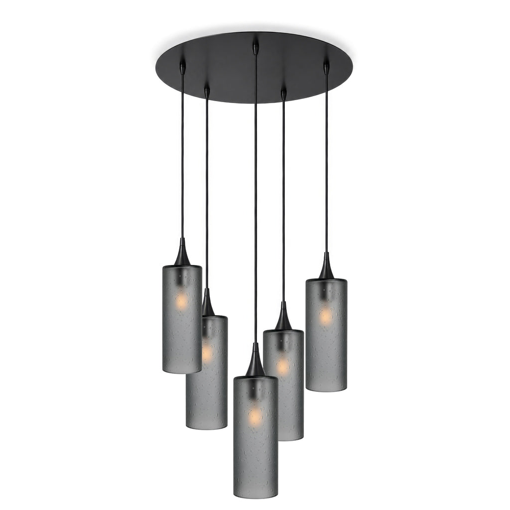 515 5 Pendant Cascade Chandelier-Glass-Bicycle Glass Co-Celestial-Slate Gray-Matte Black - 4ft Cord-Bicycle Glass Co