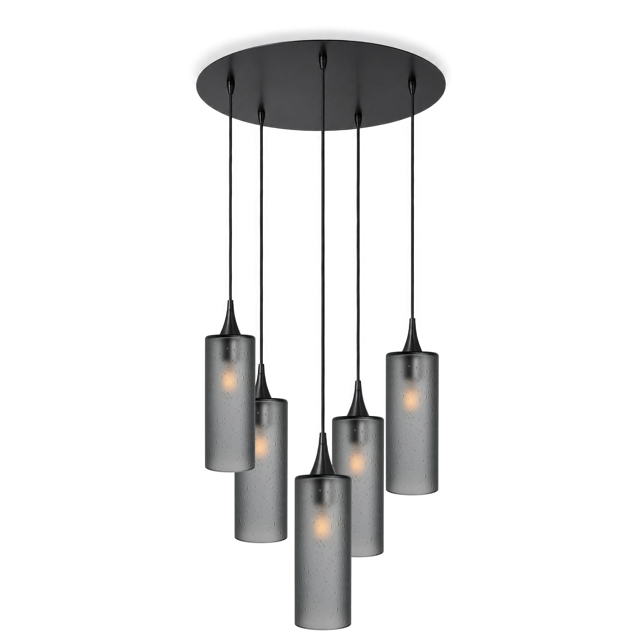 515 5 Pendant Cascade Chandelier-Glass-Bicycle Glass Co-Celestial-Slate Gray-Matte Black - 4ft Cord-Bicycle Glass Co