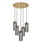515 5 Pendant Cascade Chandelier-Glass-Bicycle Glass Co-Celestial-Slate Gray-Polished Brass - 4ft Cord-Bicycle Glass Co