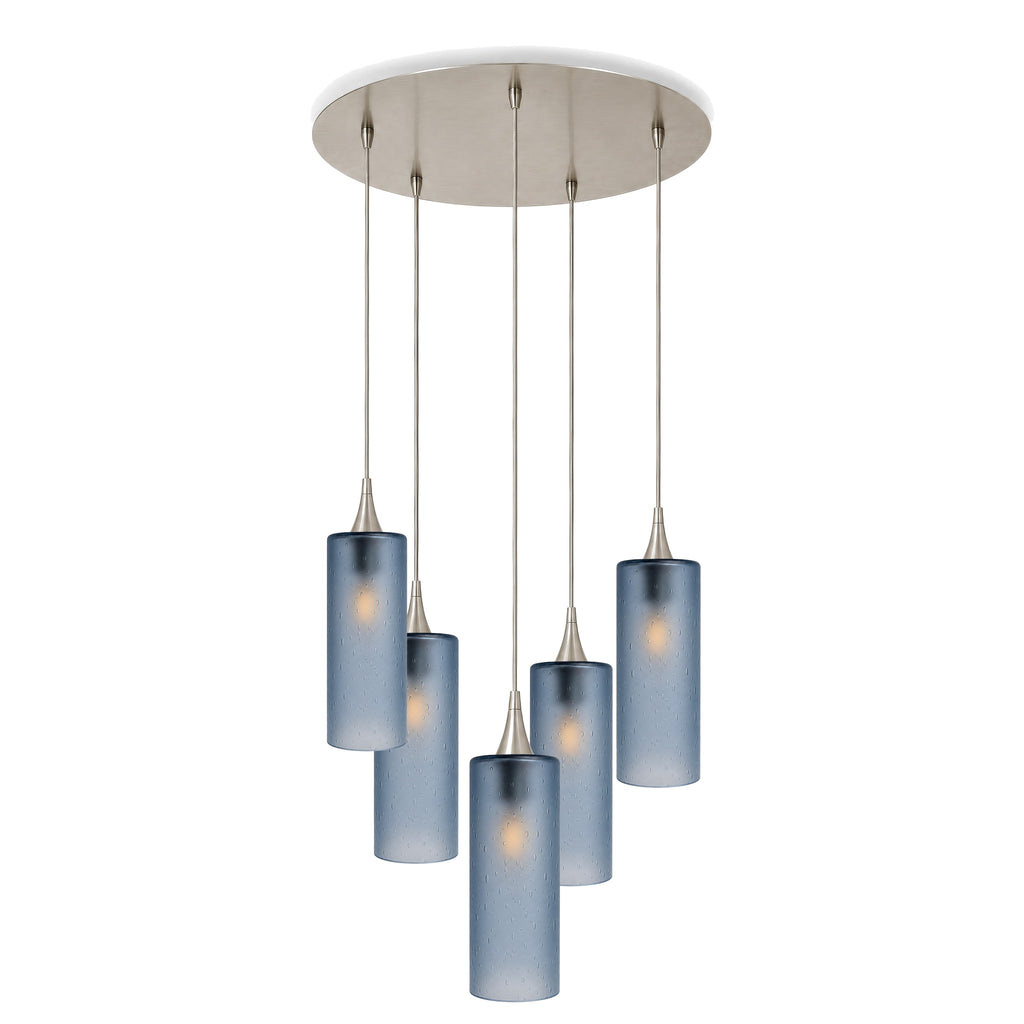 515 5 Pendant Cascade Chandelier-Glass-Bicycle Glass Co-Celestial-Steel Blue-Brushed Nickel - 4ft Cord-Bicycle Glass Co