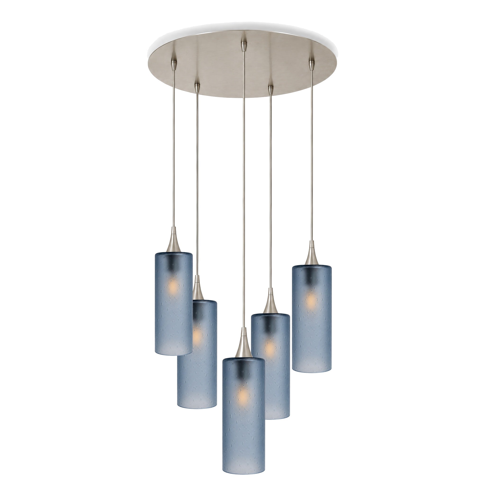 515 5 Pendant Cascade Chandelier-Glass-Bicycle Glass Co-Celestial-Steel Blue-Brushed Nickel - 4ft Cord-Bicycle Glass Co