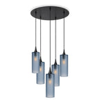 515 5 Pendant Cascade Chandelier-Glass-Bicycle Glass Co-Celestial-Steel Blue-Matte Black - 4ft Cord-Bicycle Glass Co