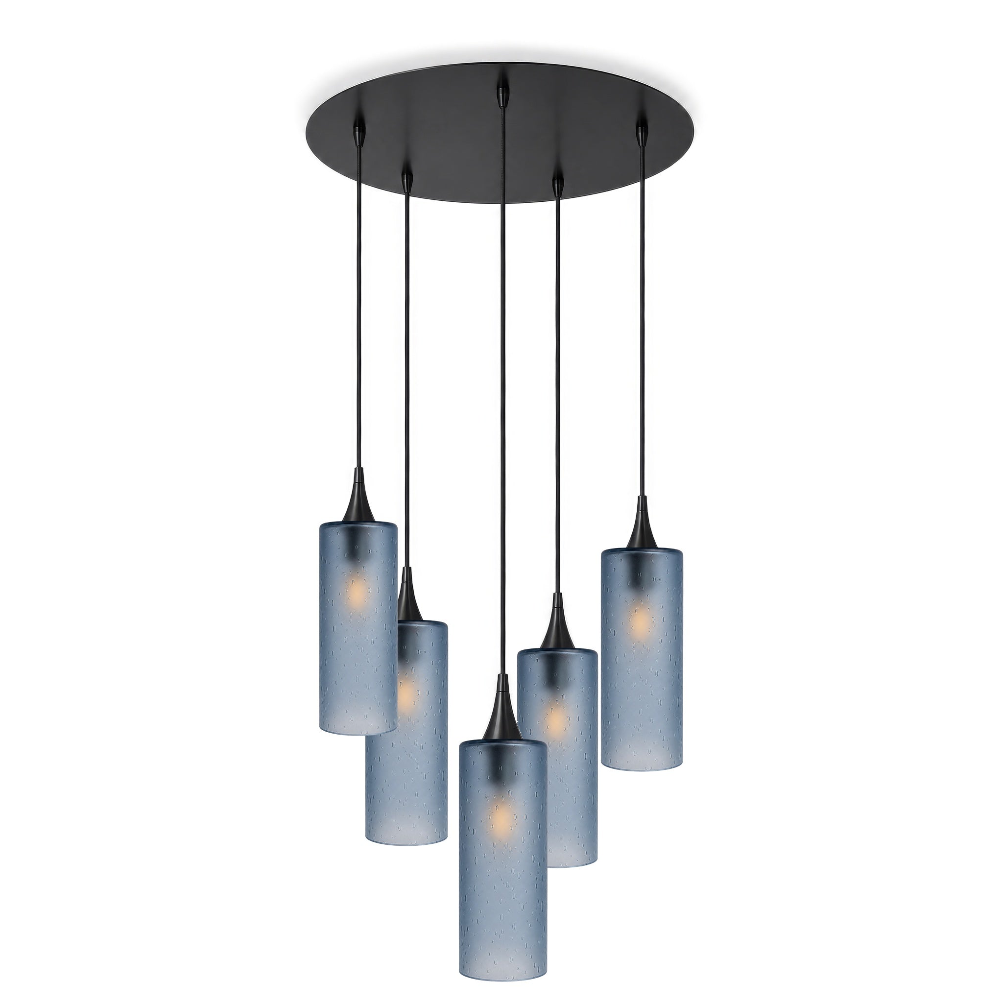 515 5 Pendant Cascade Chandelier-Glass-Bicycle Glass Co-Celestial-Steel Blue-Matte Black - 4ft Cord-Bicycle Glass Co