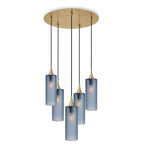 515 5 Pendant Cascade Chandelier-Glass-Bicycle Glass Co-Celestial-Steel Blue-Polished Brass - 4ft Cord-Bicycle Glass Co