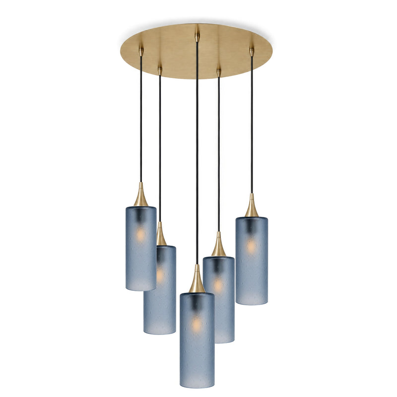 515 5 Pendant Cascade Chandelier — Celestial / Steel Blue / Polished Brass - 4ft Downrod