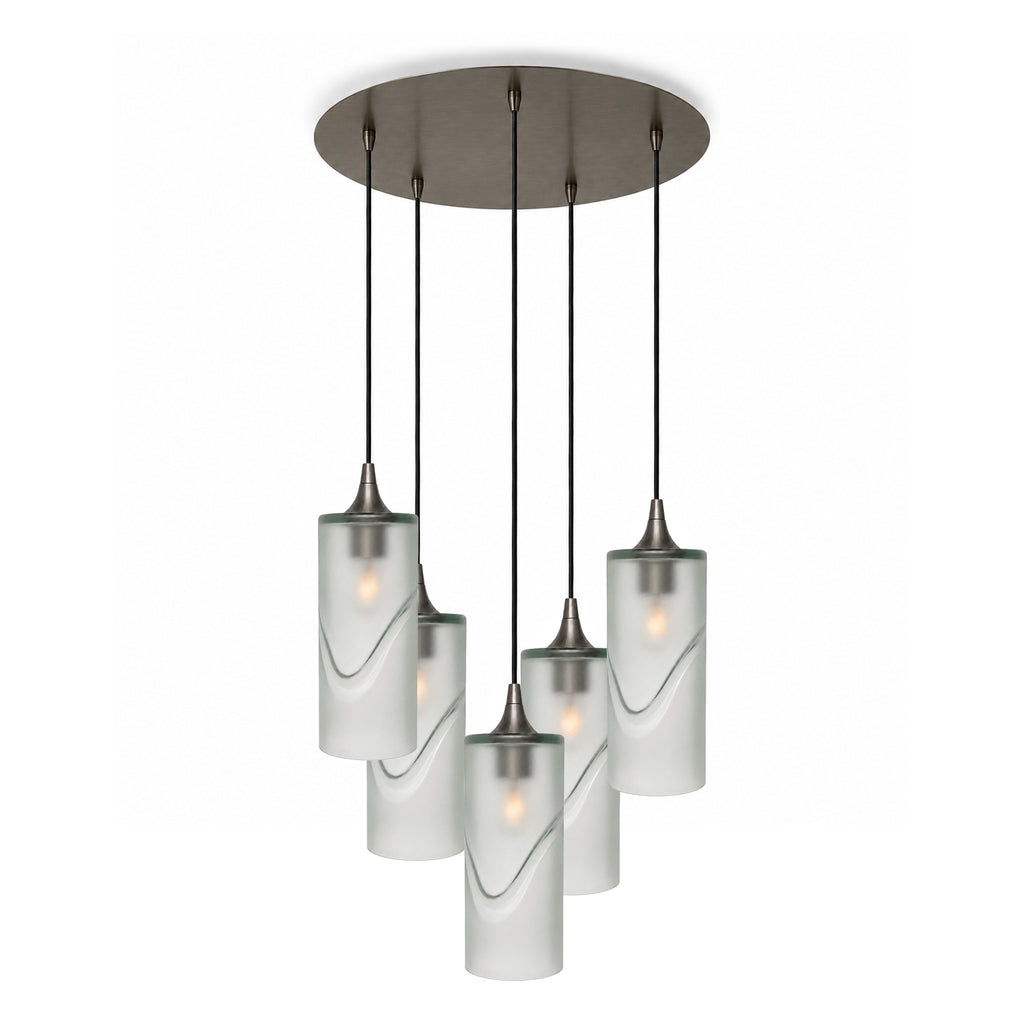 515 5 Pendant Cascade Chandelier-Glass-Bicycle Glass Co-Glacial-Eco Clear-Antique Bronze - 4ft Cord-Bicycle Glass Co