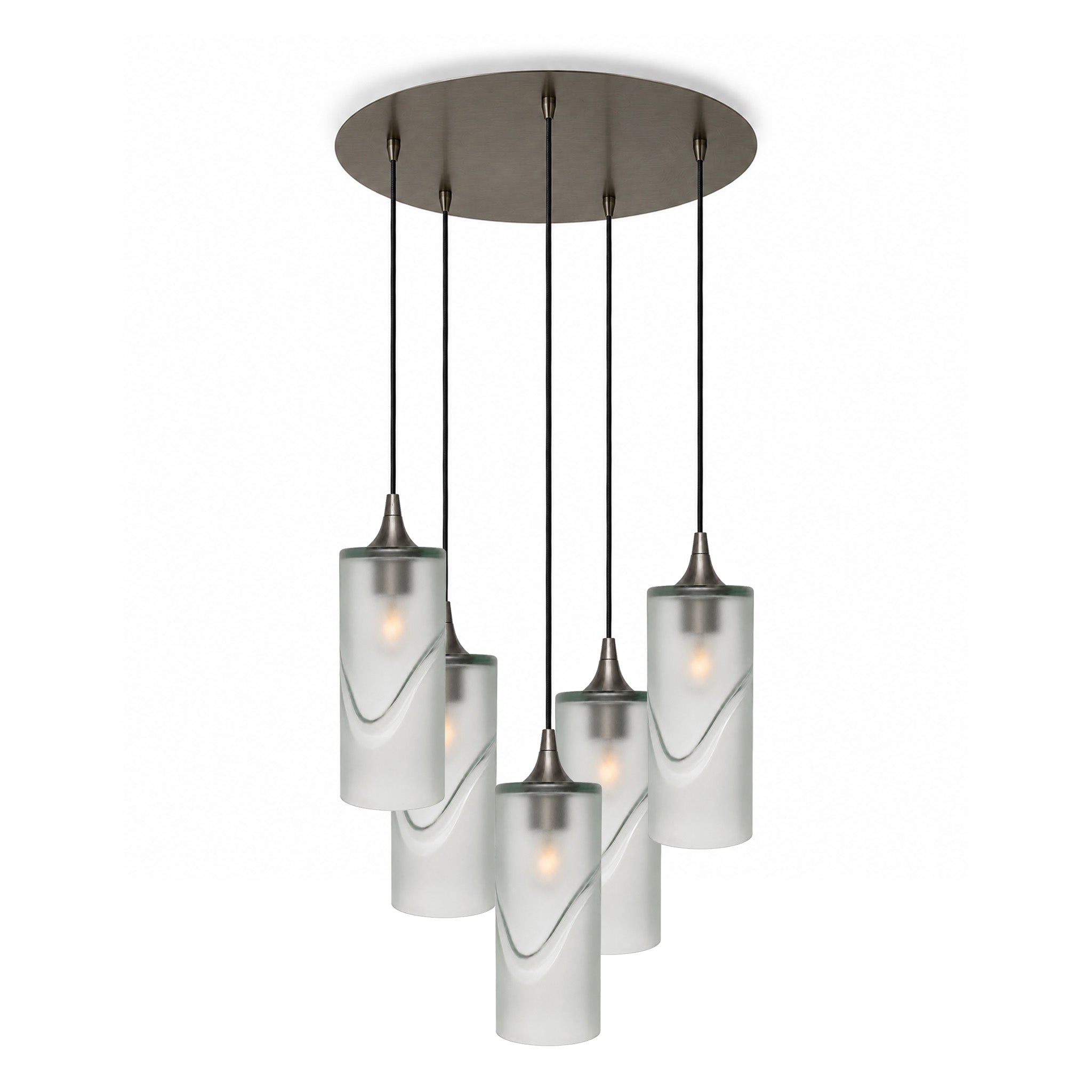 515 5 Pendant Cascade Chandelier-Glass-Bicycle Glass Co-Glacial-Eco Clear-Antique Bronze - 4ft Cord-Bicycle Glass Co