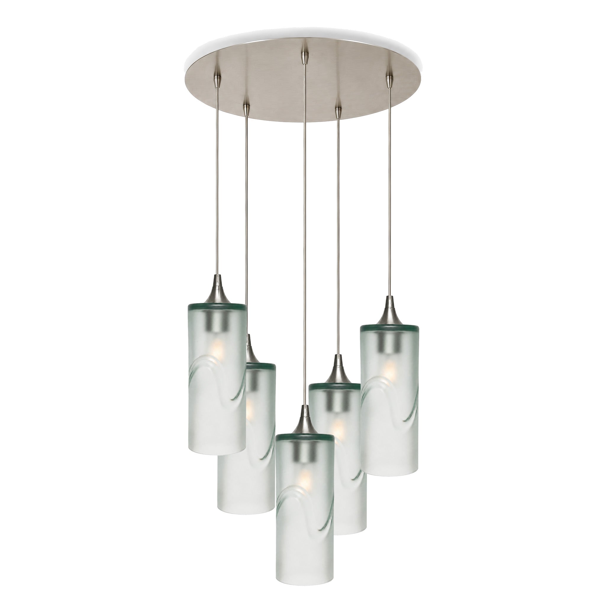 515 5 Pendant Cascade Chandelier-Glass-Bicycle Glass Co-Glacial-Eco Clear-Brushed Nickel - 4ft Cord-Bicycle Glass Co