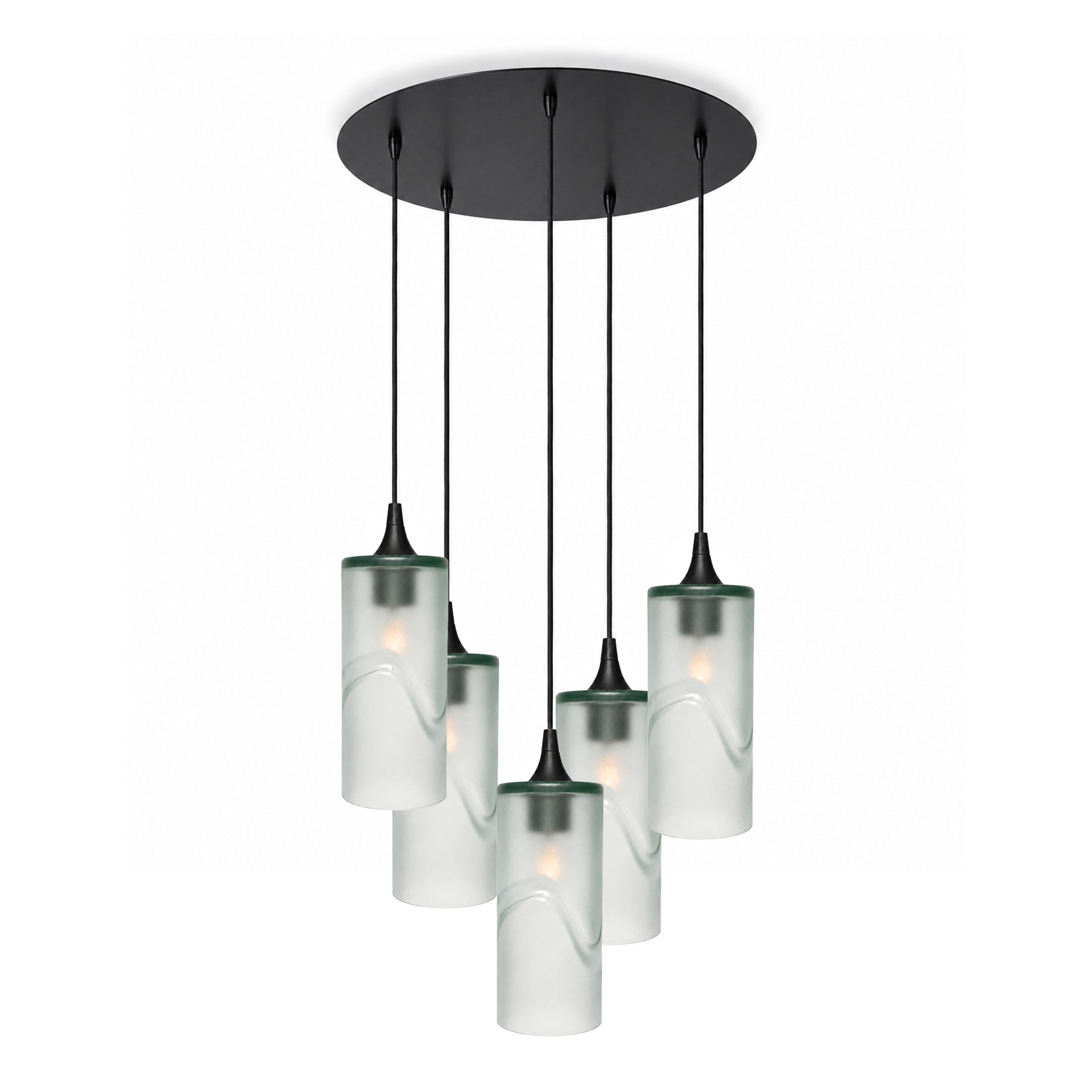 515 5 Pendant Cascade Chandelier-Glass-Bicycle Glass Co-Glacial-Eco Clear-Matte Black - 4ft Cord-Bicycle Glass Co