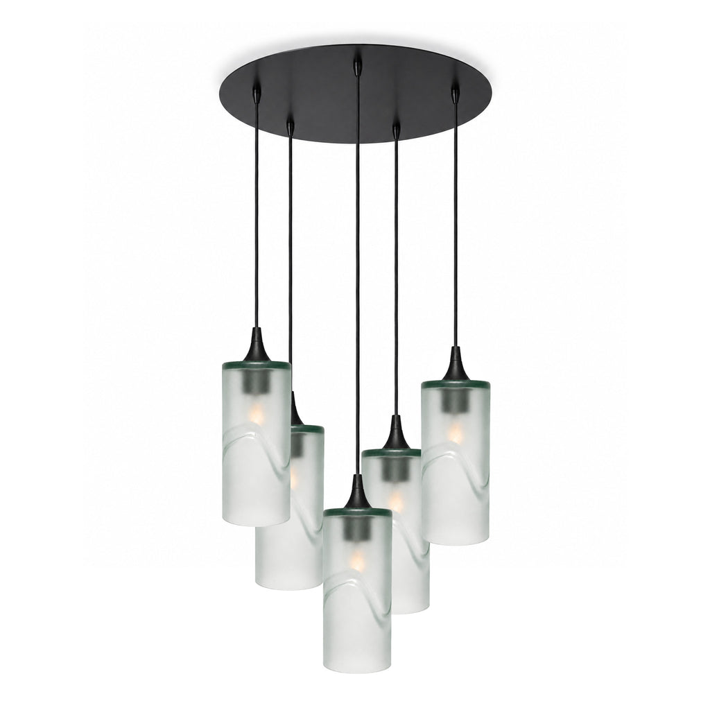515 5 Pendant Cascade Chandelier-Glass-Bicycle Glass Co-Glacial-Eco Clear-Matte Black - 4ft Cord-Bicycle Glass Co