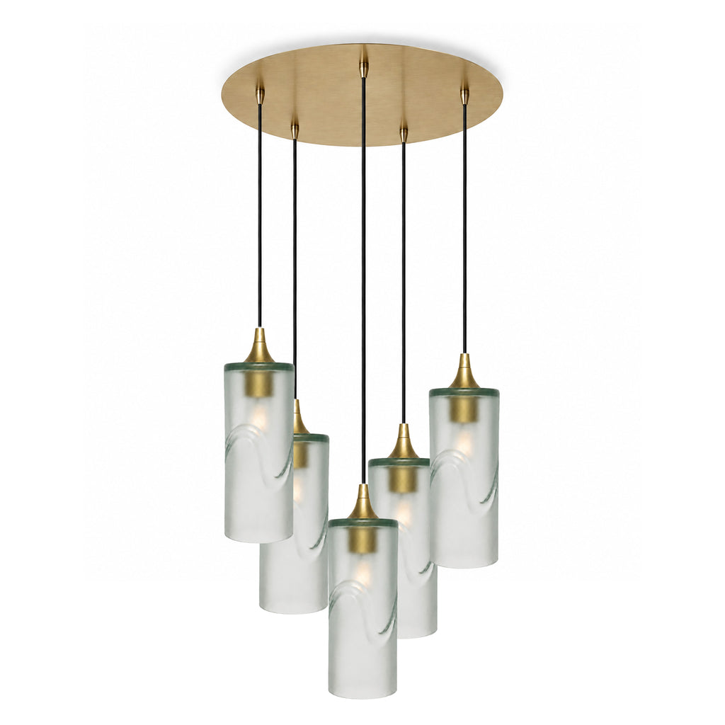 515 5 Pendant Cascade Chandelier-Glass-Bicycle Glass Co-Glacial-Eco Clear-Polished Brass - 4ft Cord-Bicycle Glass Co