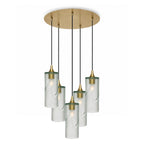 515 5 Pendant Cascade Chandelier-Glass-Bicycle Glass Co-Glacial-Eco Clear-Polished Brass - 4ft Cord-Bicycle Glass Co