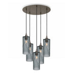 515 5 Pendant Cascade Chandelier-Glass-Bicycle Glass Co-Glacial-Slate Gray-Antique Bronze - 4ft Cord-Bicycle Glass Co