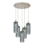 515 5 Pendant Cascade Chandelier-Glass-Bicycle Glass Co-Glacial-Slate Gray-Brushed Nickel - 4ft Cord-Bicycle Glass Co