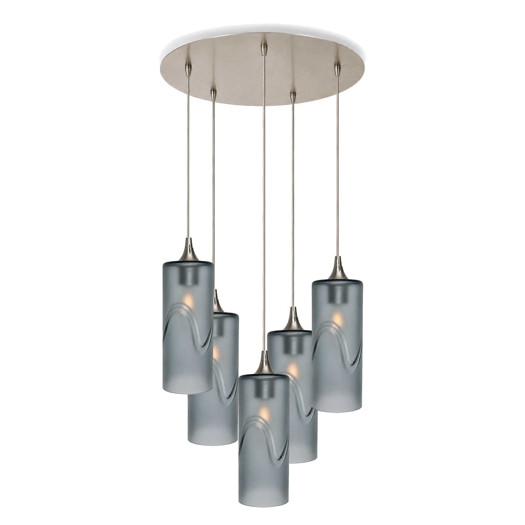 515 5 Pendant Cascade Chandelier-Glass-Bicycle Glass Co-Glacial-Slate Gray-Brushed Nickel - 4ft Cord-Bicycle Glass Co