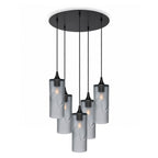 515 5 Pendant Cascade Chandelier-Glass-Bicycle Glass Co-Glacial-Slate Gray-Matte Black - 4ft Cord-Bicycle Glass Co