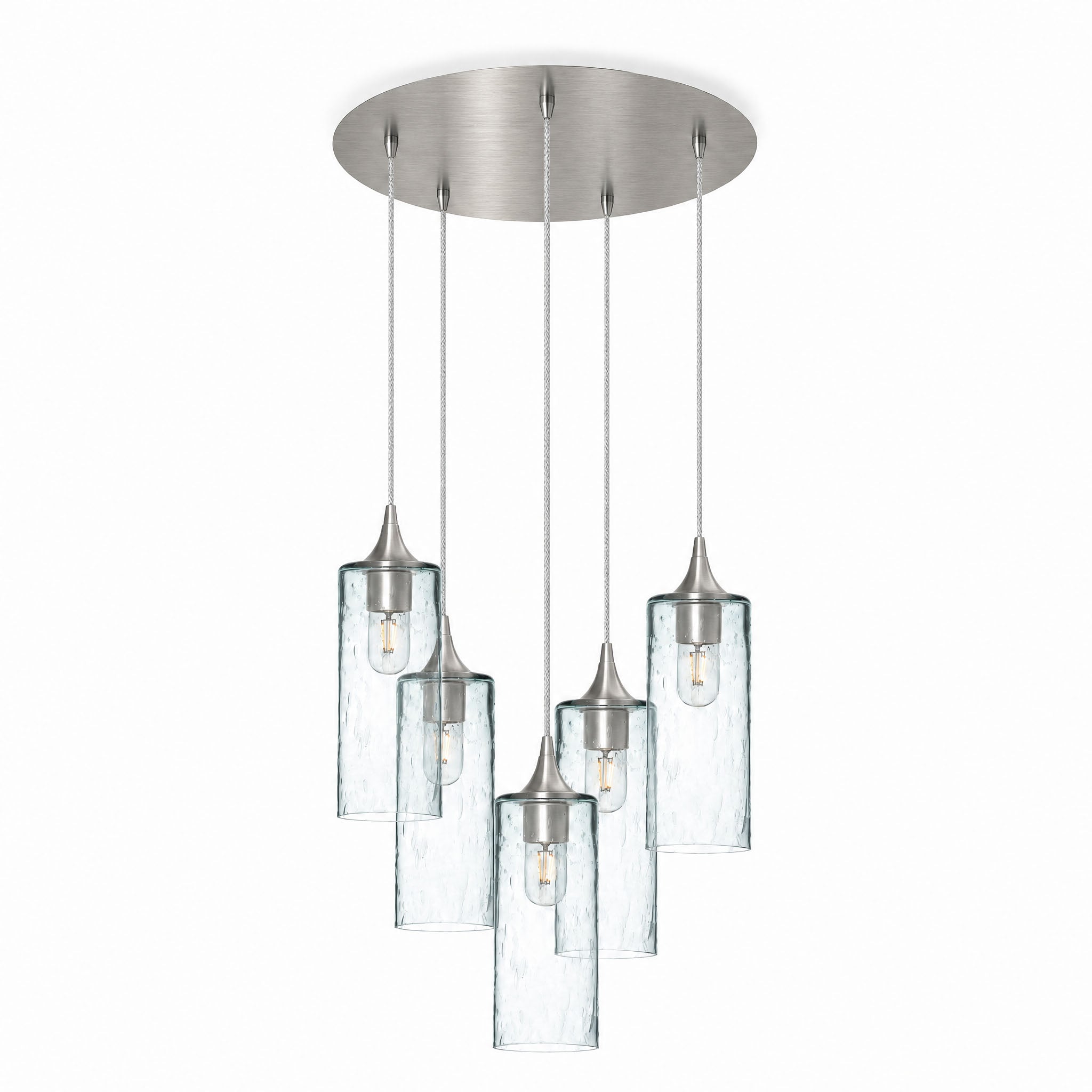 515 5 Pendant Cascade Chandelier-Glass-Bicycle Glass Co-Lunar-Eco Clear-Brushed Nickel - 4ft Cord-Bicycle Glass Co