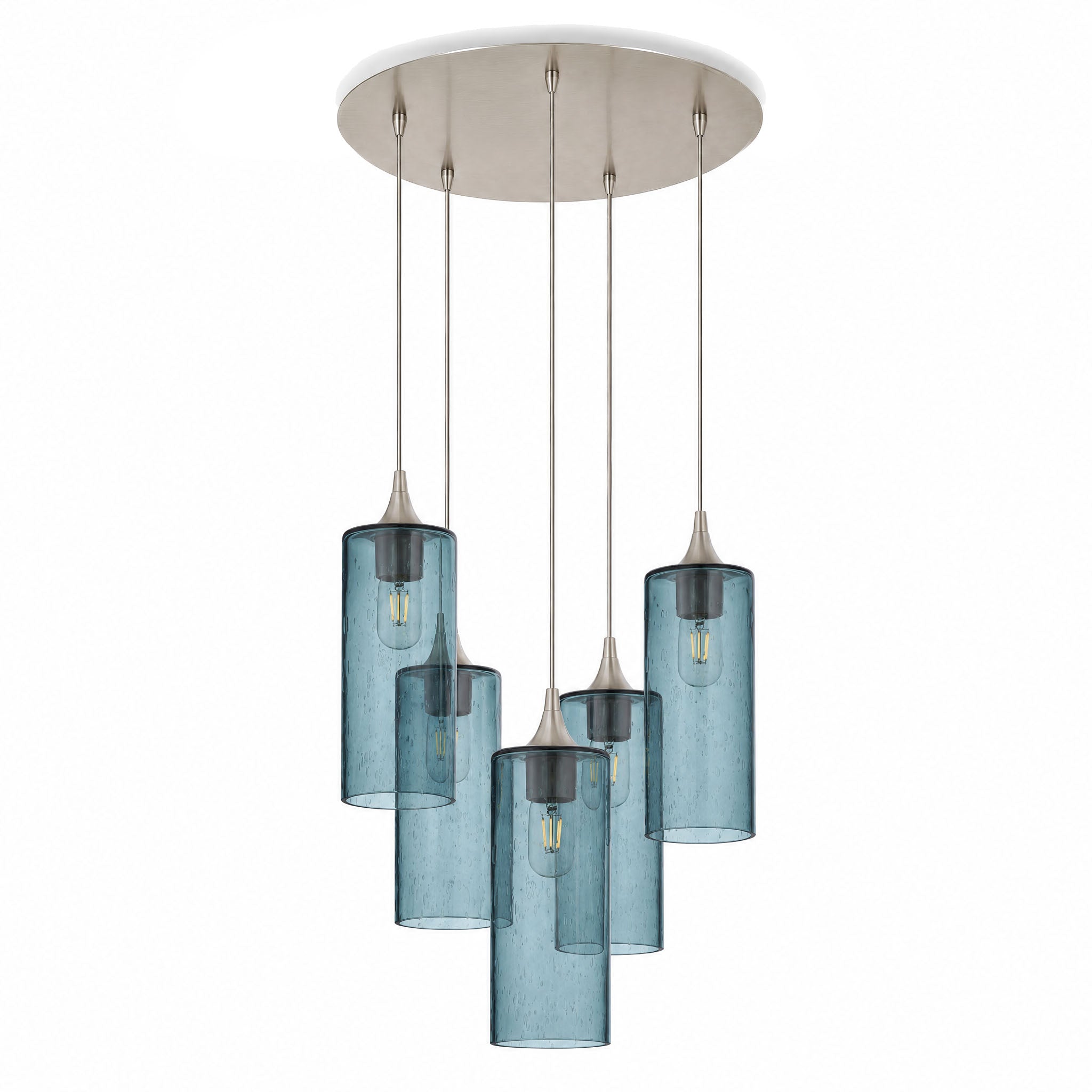 515 5 Pendant Cascade Chandelier-Glass-Bicycle Glass Co-Lunar-Slate Gray-Brushed Nickel - 4ft Cord-Bicycle Glass Co