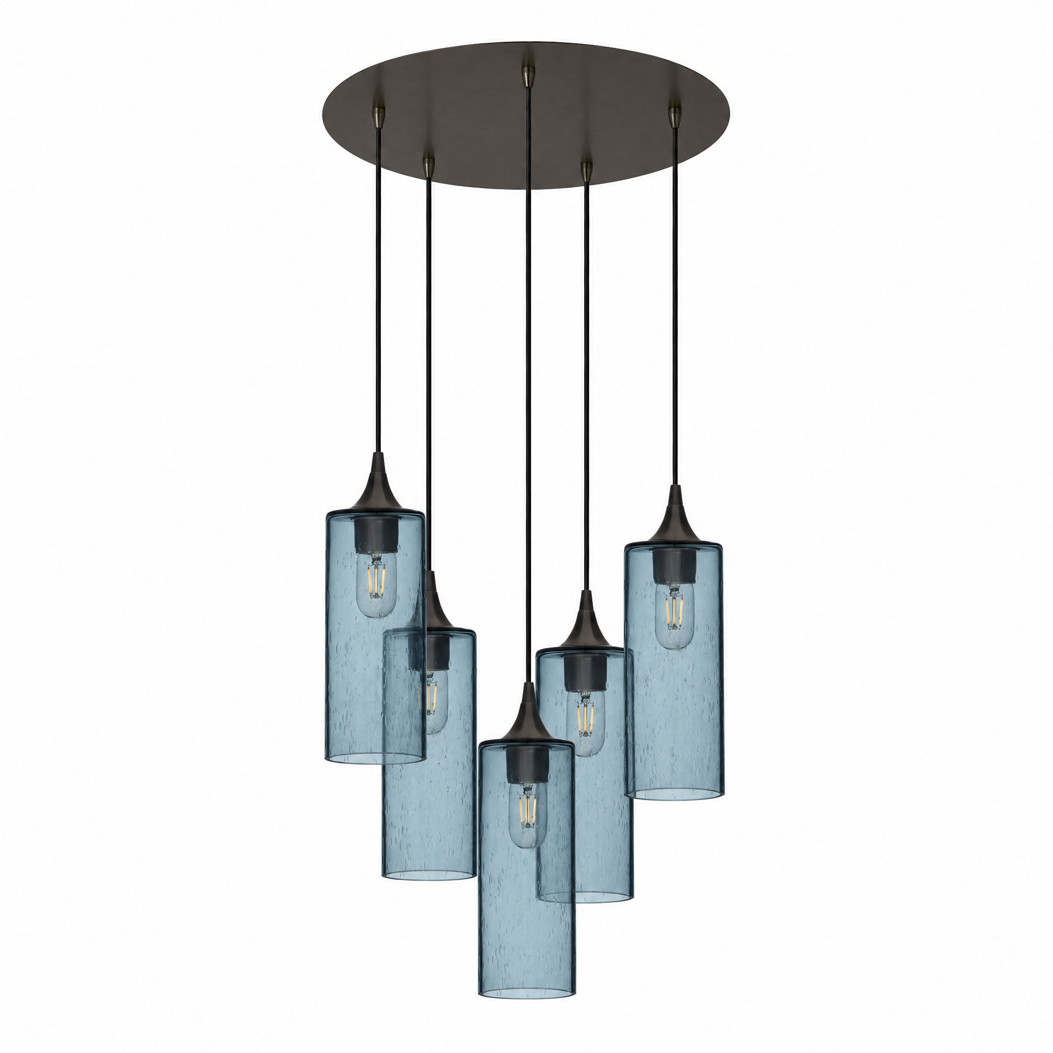 515 5 Pendant Cascade Chandelier-Glass-Bicycle Glass Co-Lunar-Slate Gray-Matte Black - 4ft Cord-Bicycle Glass Co