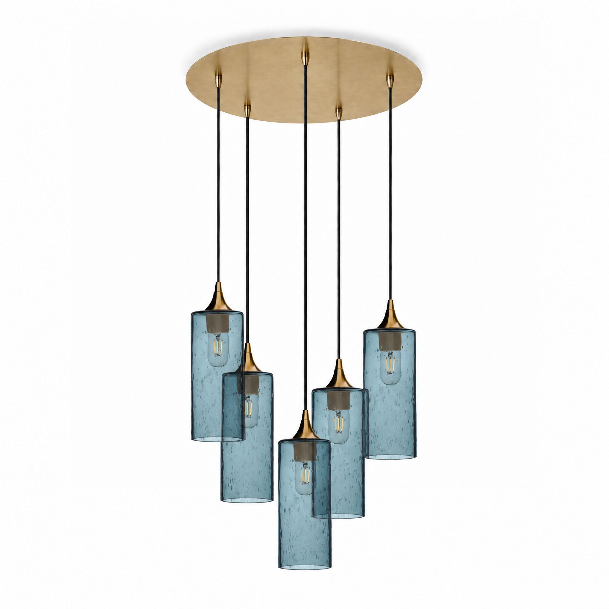 515 5 Pendant Cascade Chandelier-Glass-Bicycle Glass Co-Lunar-Slate Gray-Polished Brass - 4ft Cord-Bicycle Glass Co