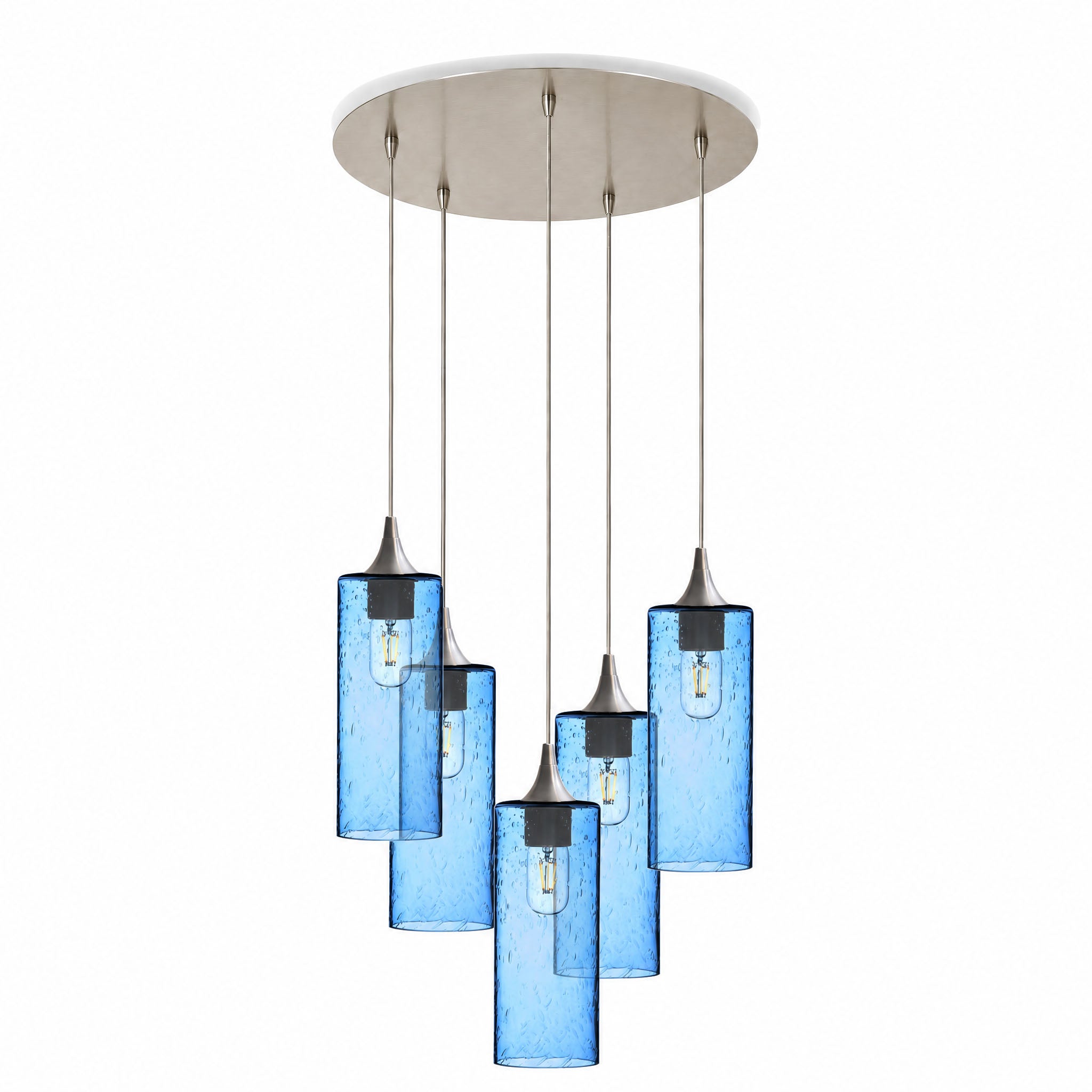 515 5 Pendant Cascade Chandelier-Glass-Bicycle Glass Co-Lunar-Steel Blue-Brushed Nickel - 4ft Cord-Bicycle Glass Co
