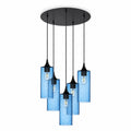 515 5 Pendant Cascade Chandelier-Glass-Bicycle Glass Co-Lunar-Steel Blue-Matte Black - 4ft Cord-Bicycle Glass Co