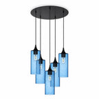 515 5 Pendant Cascade Chandelier-Glass-Bicycle Glass Co-Lunar-Steel Blue-Matte Black - 4ft Cord-Bicycle Glass Co