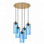 515 5 Pendant Cascade Chandelier-Glass-Bicycle Glass Co-Lunar-Steel Blue-Polished Brass - 4ft Cord-Bicycle Glass Co