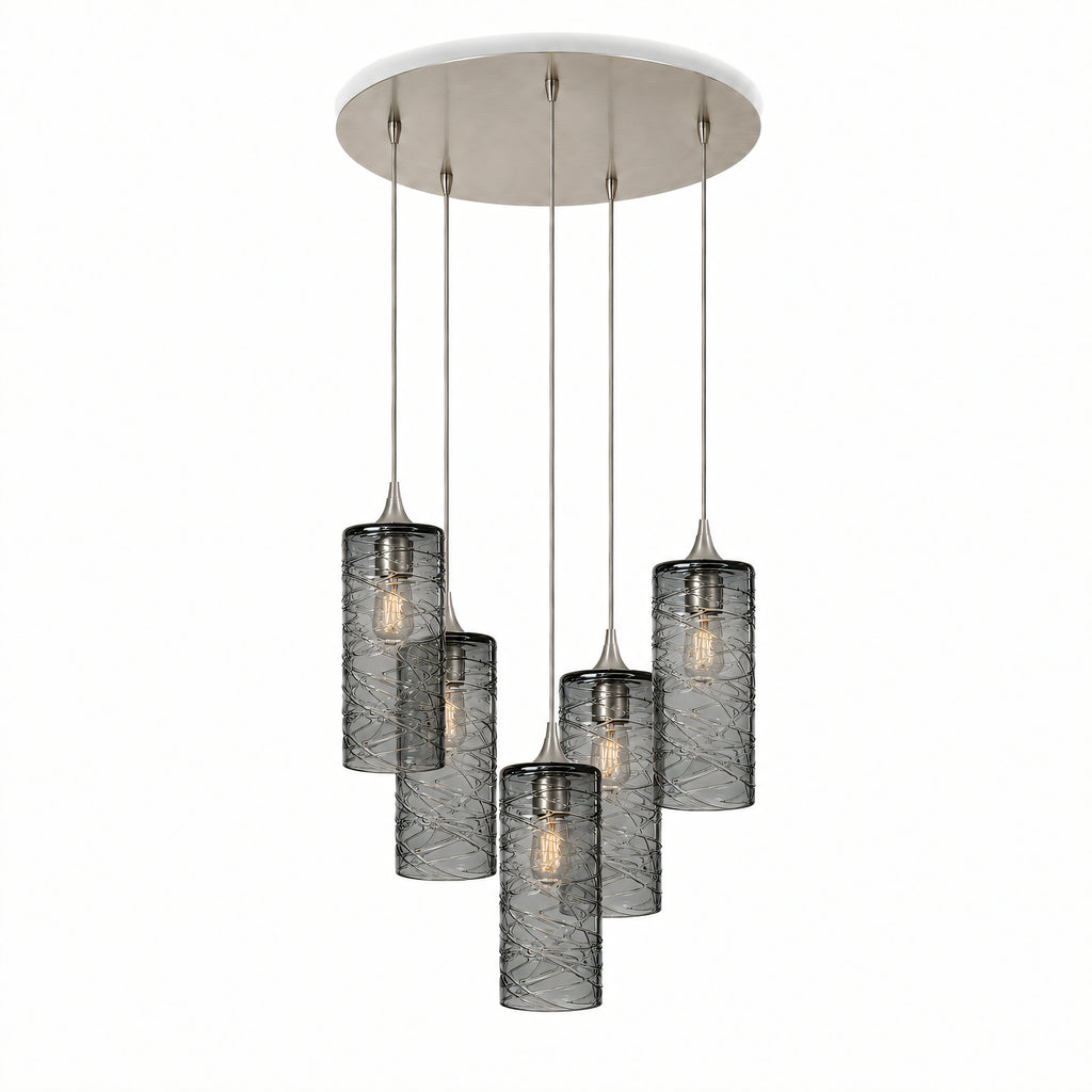 515 5 Pendant Cascade Chandelier-Glass-Bicycle Glass Co-Spun-Slate Gray-Brushed Nickel - 4ft Cord-Bicycle Glass Co