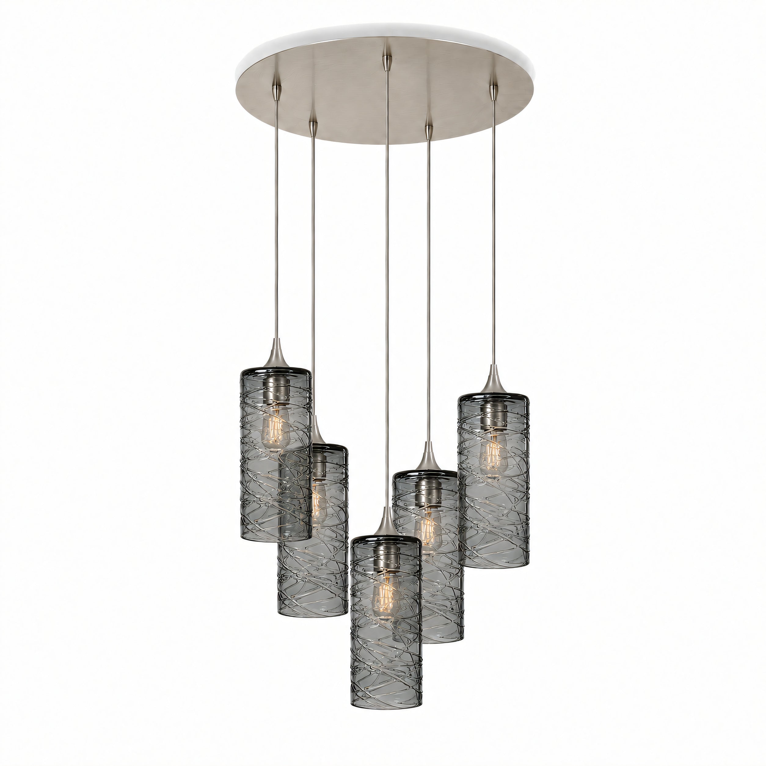 515 5 Pendant Cascade Chandelier-Glass-Bicycle Glass Co-Spun-Slate Gray-Brushed Nickel - 4ft Cord-Bicycle Glass Co