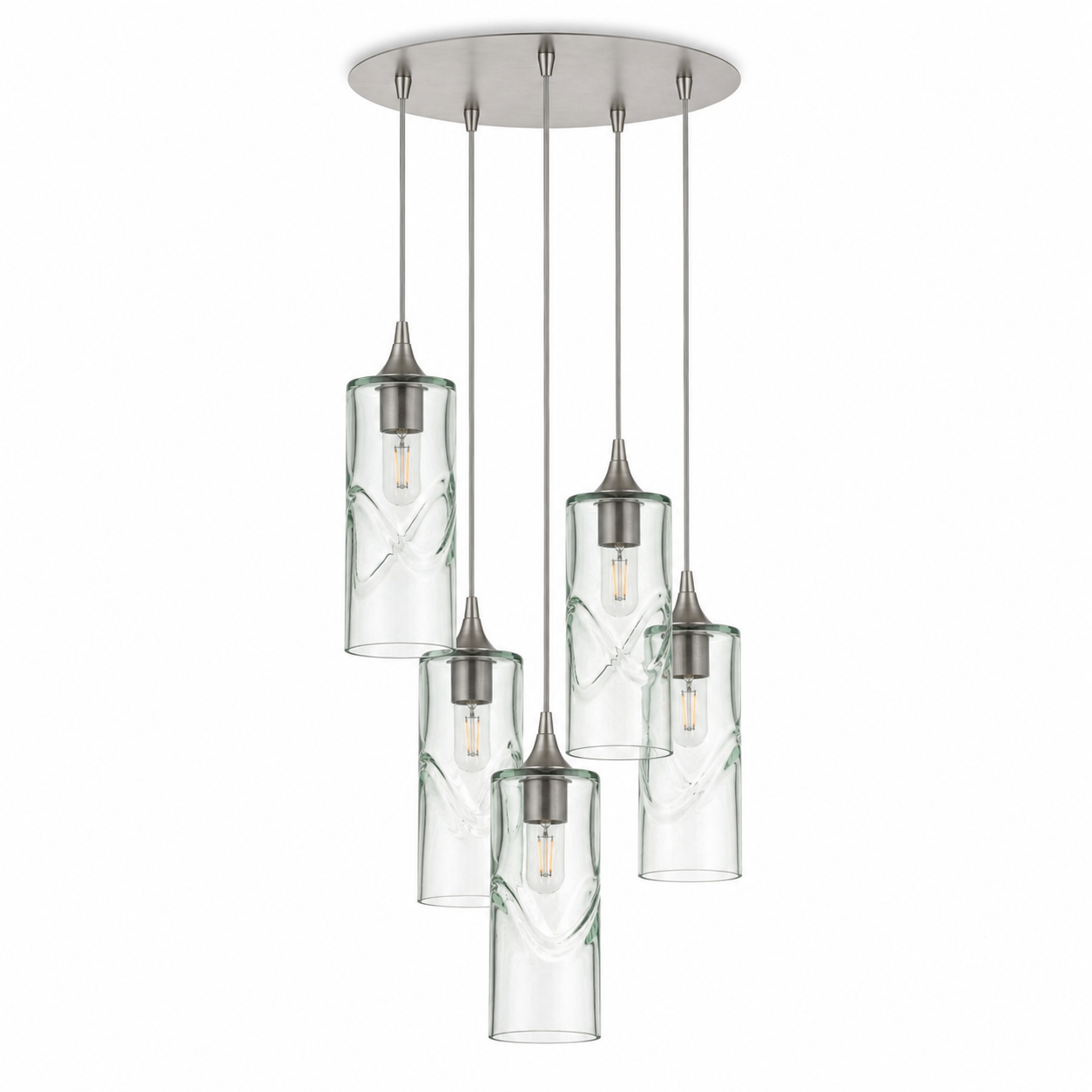 515 5 Pendant Cascade Chandelier-Glass-Bicycle Glass Co-Swell-Eco Clear-Brushed Nickel - 4ft Cord-Bicycle Glass Co