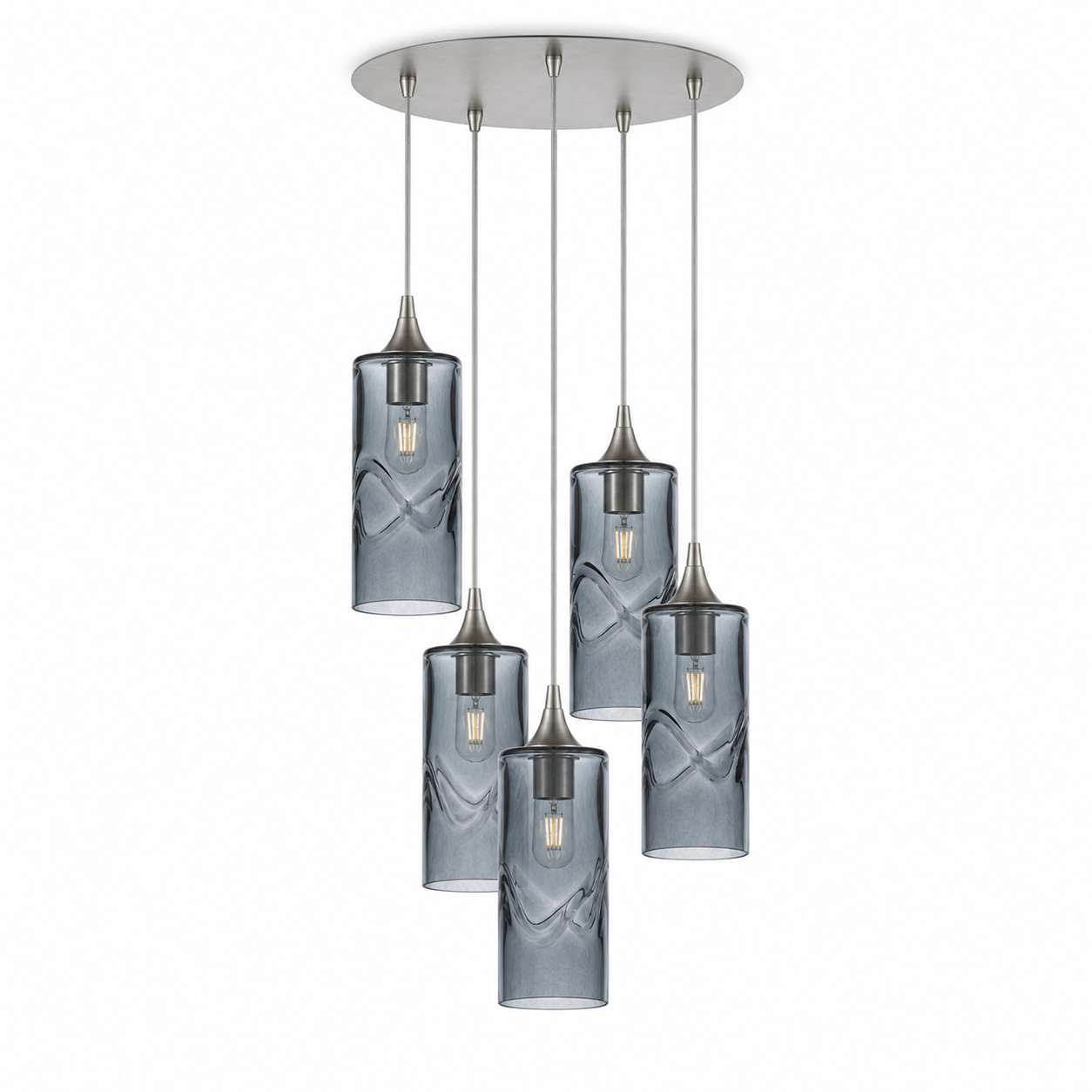 515 5 Pendant Cascade Chandelier-Glass-Bicycle Glass Co-Swell-Slate Gray-Brushed Nickel - 4ft Cord-Bicycle Glass Co
