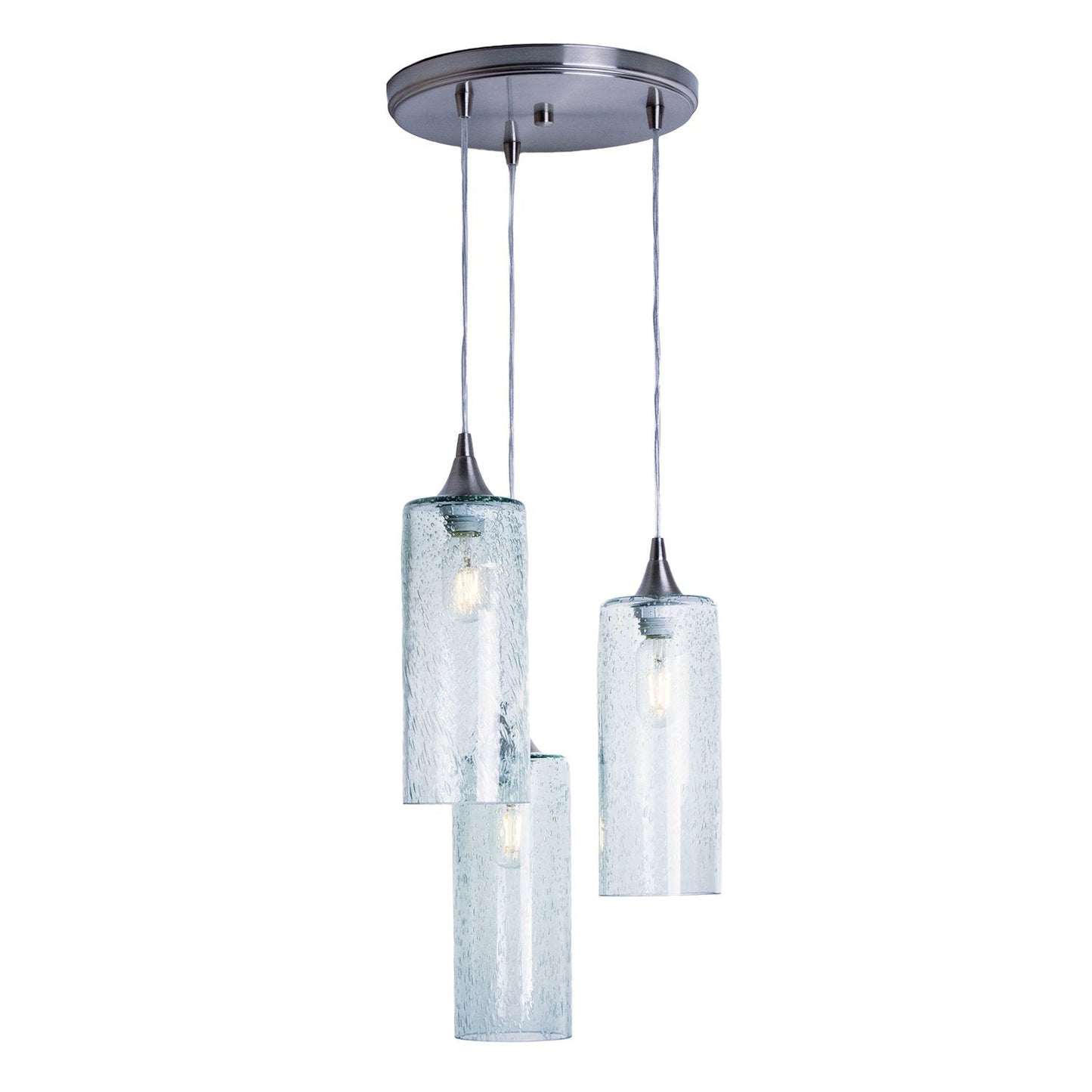 515 Lunar: 3 Pendant Cascade Chandelier-Glass-Bicycle Glass Co-Eco Clear-Bicycle Glass Co