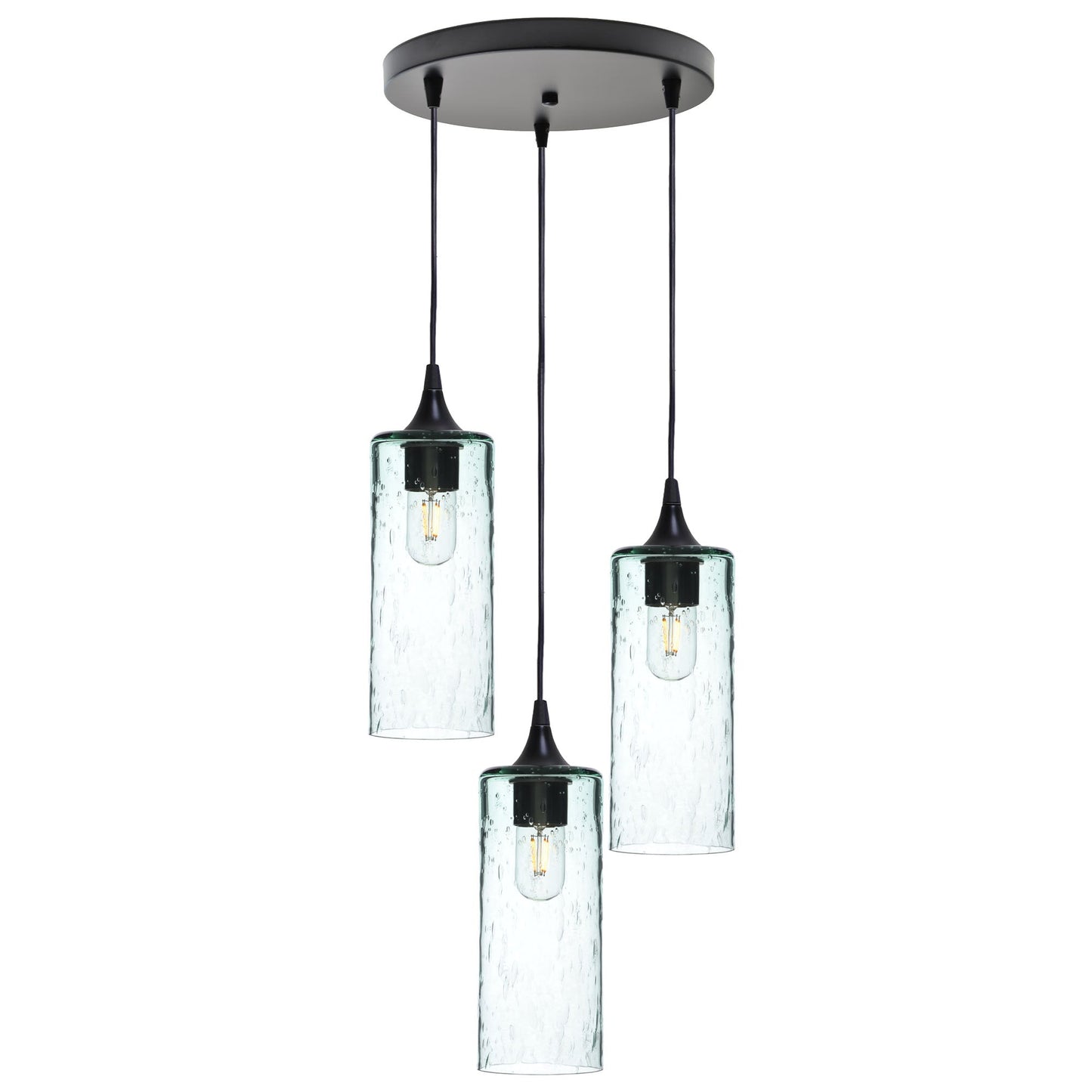 515 Lunar: 3 Pendant Cascade Chandelier-Glass-Bicycle Glass Co - Hotshop-Eco Clear-Matte Black-Bicycle Glass Co