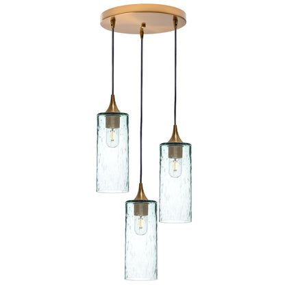 515 Lunar: 3 Pendant Cascade Chandelier-Glass-Bicycle Glass Co - Hotshop-Eco Clear-Polished Brass-Bicycle Glass Co