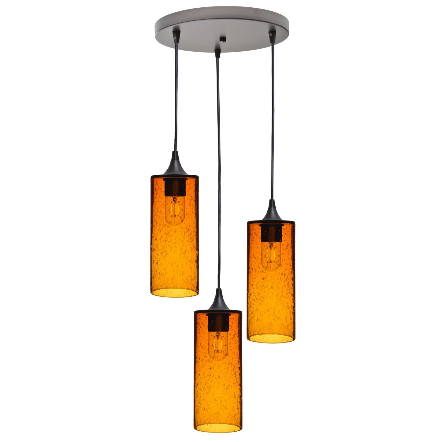 515 Lunar: 3 Pendant Cascade Chandelier-Glass-Bicycle Glass Co - Hotshop-Golden Amber-Antique Bronze-Bicycle Glass Co