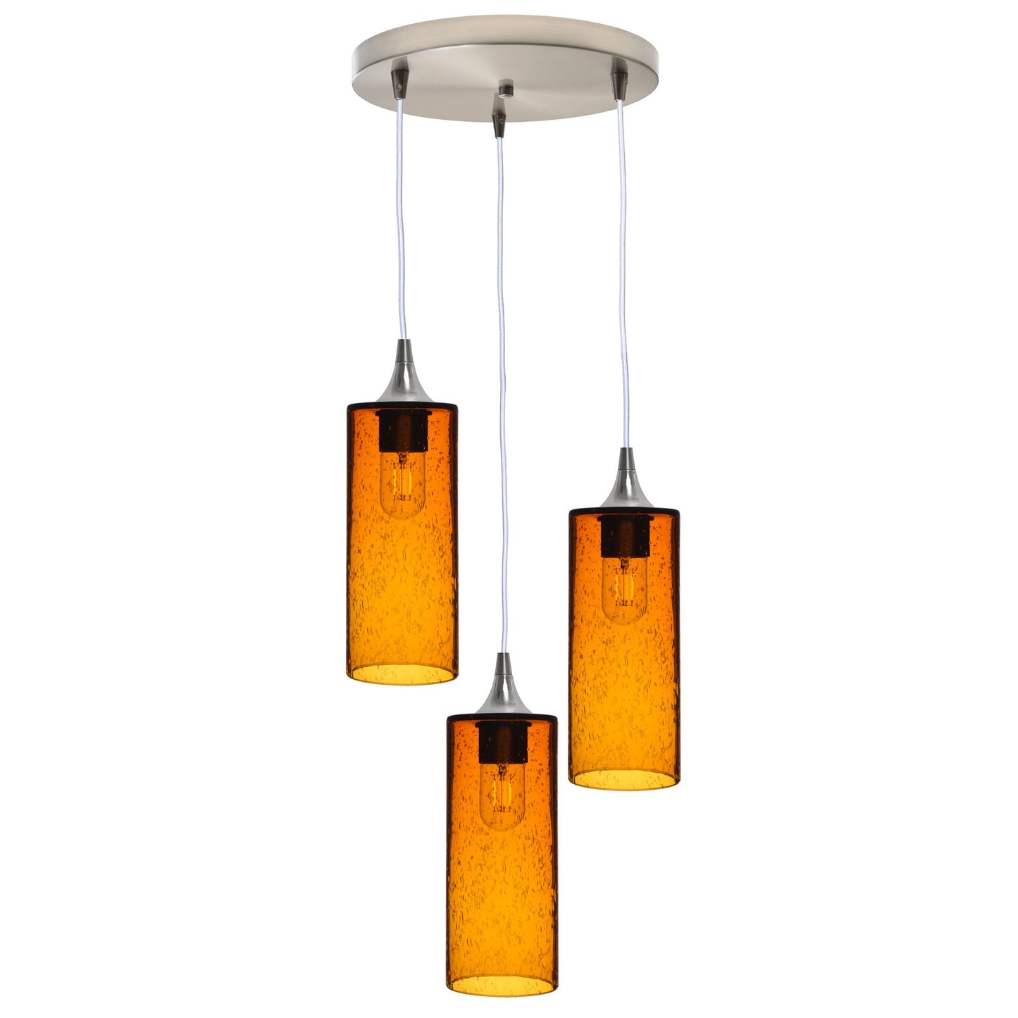 515 Lunar: 3 Pendant Cascade Chandelier-Glass-Bicycle Glass Co - Hotshop-Golden Amber-Brushed Nickel-Bicycle Glass Co