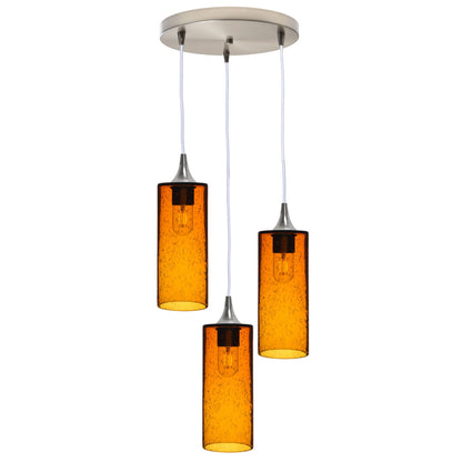 515 Lunar: 3 Pendant Cascade Chandelier-Glass-Bicycle Glass Co - Hotshop-Golden Amber-Brushed Nickel-Bicycle Glass Co