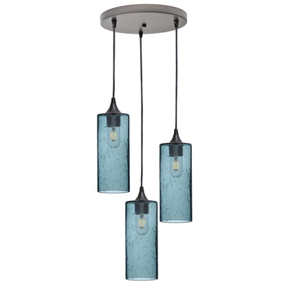 515 Lunar: 3 Pendant Cascade Chandelier-Glass-Bicycle Glass Co - Hotshop-Slate Gray-Antique Bronze-Bicycle Glass Co